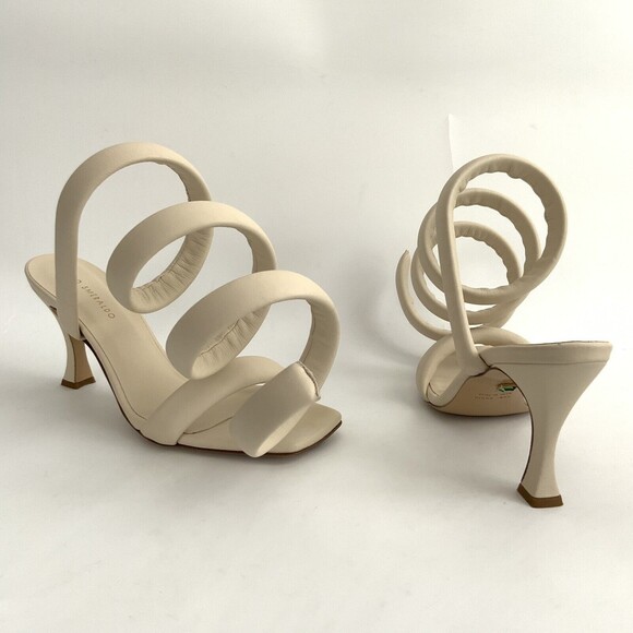 ILIO SMERALDO Sandals Size 41 Cream All Leather Mija Spiral Leg Wrap Heels - Picture 3 of 13